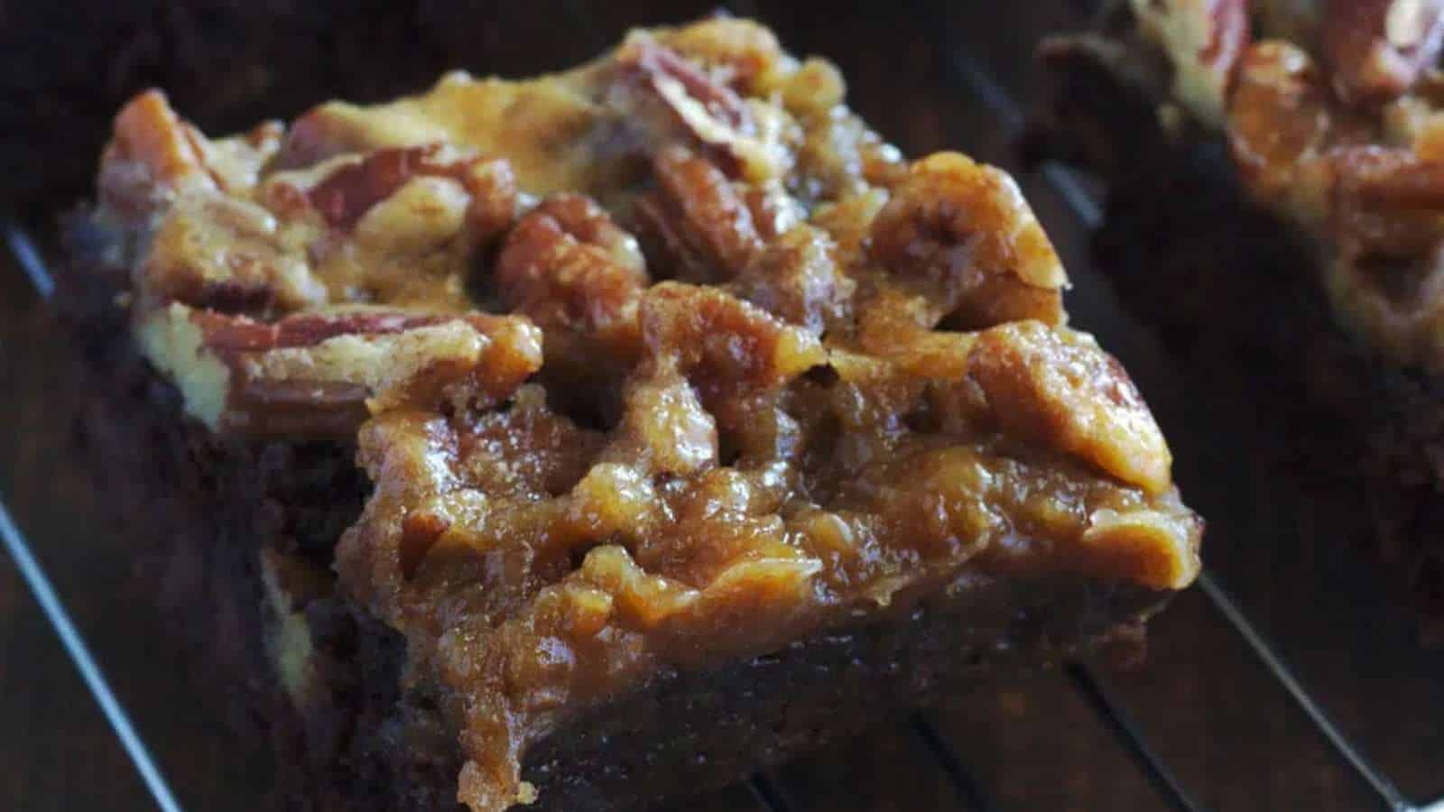 Pecan Pie Brownies recipe by Nina Kneads To Bake.