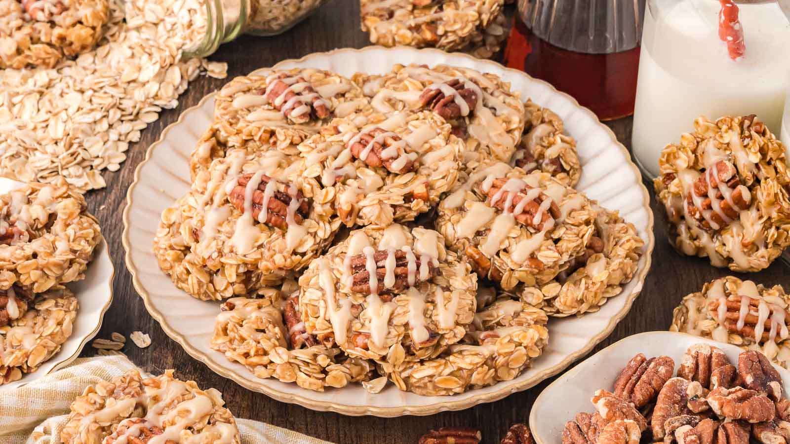 Maple Pecan No Bake Cookies recipe by Tessie's Table.