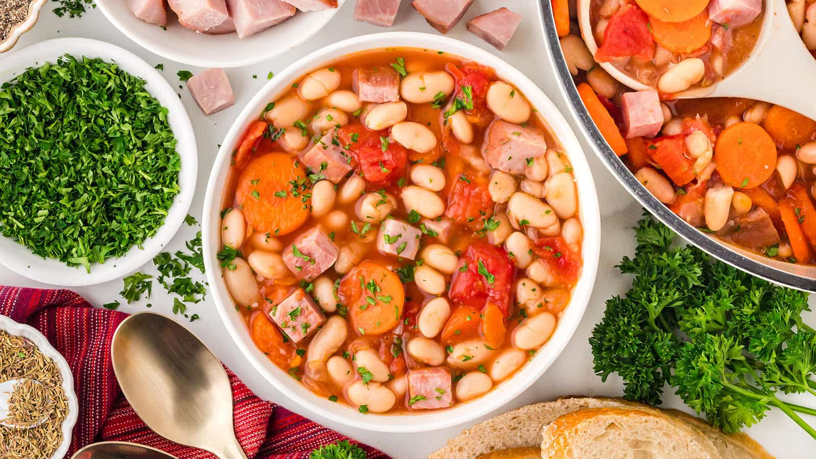 Ham and Bean Soup recipe by Cheerful Cook.