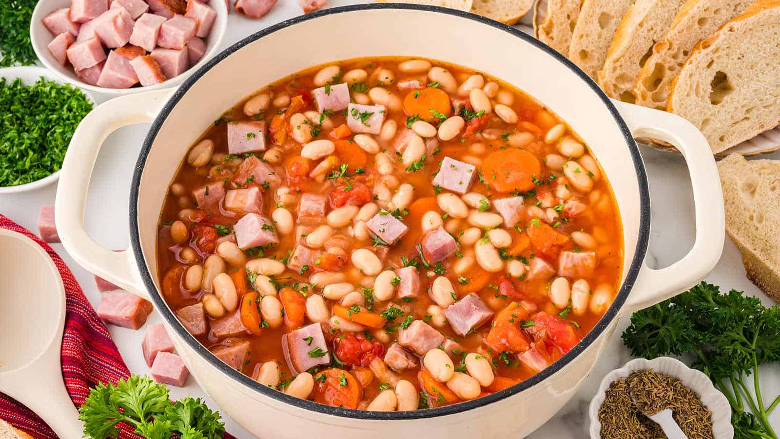 Ham and Bean Soup recipe by Cheerful Cook.