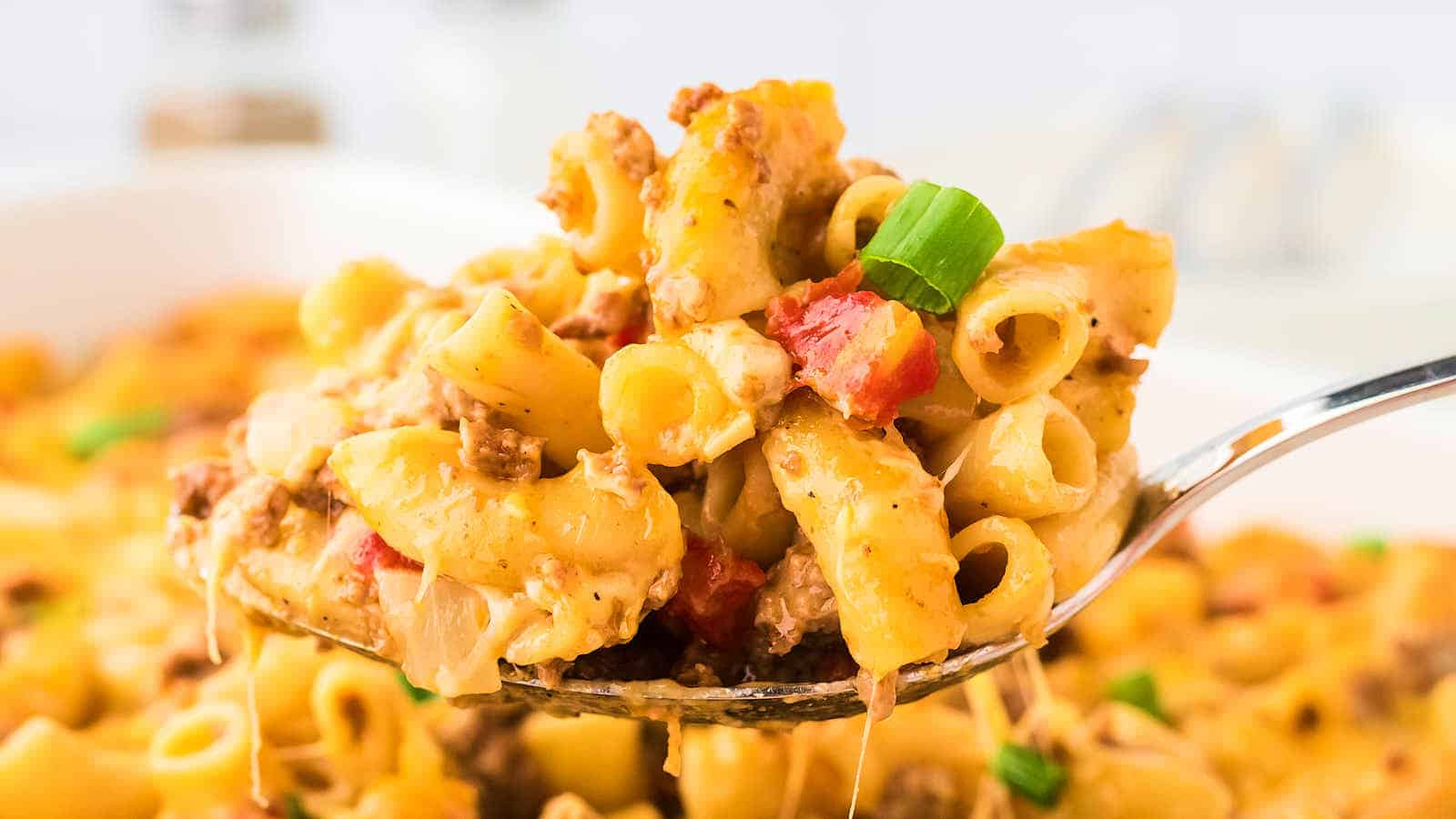 Easy Cheesy Hamburger Casserole recipe by Cheerful Cook.
