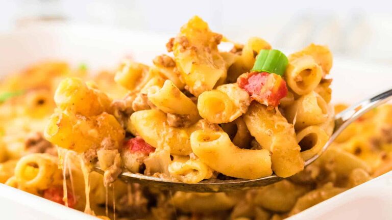 Easy Cheesy Hamburger Casserole recipe by Cheerful Cook.