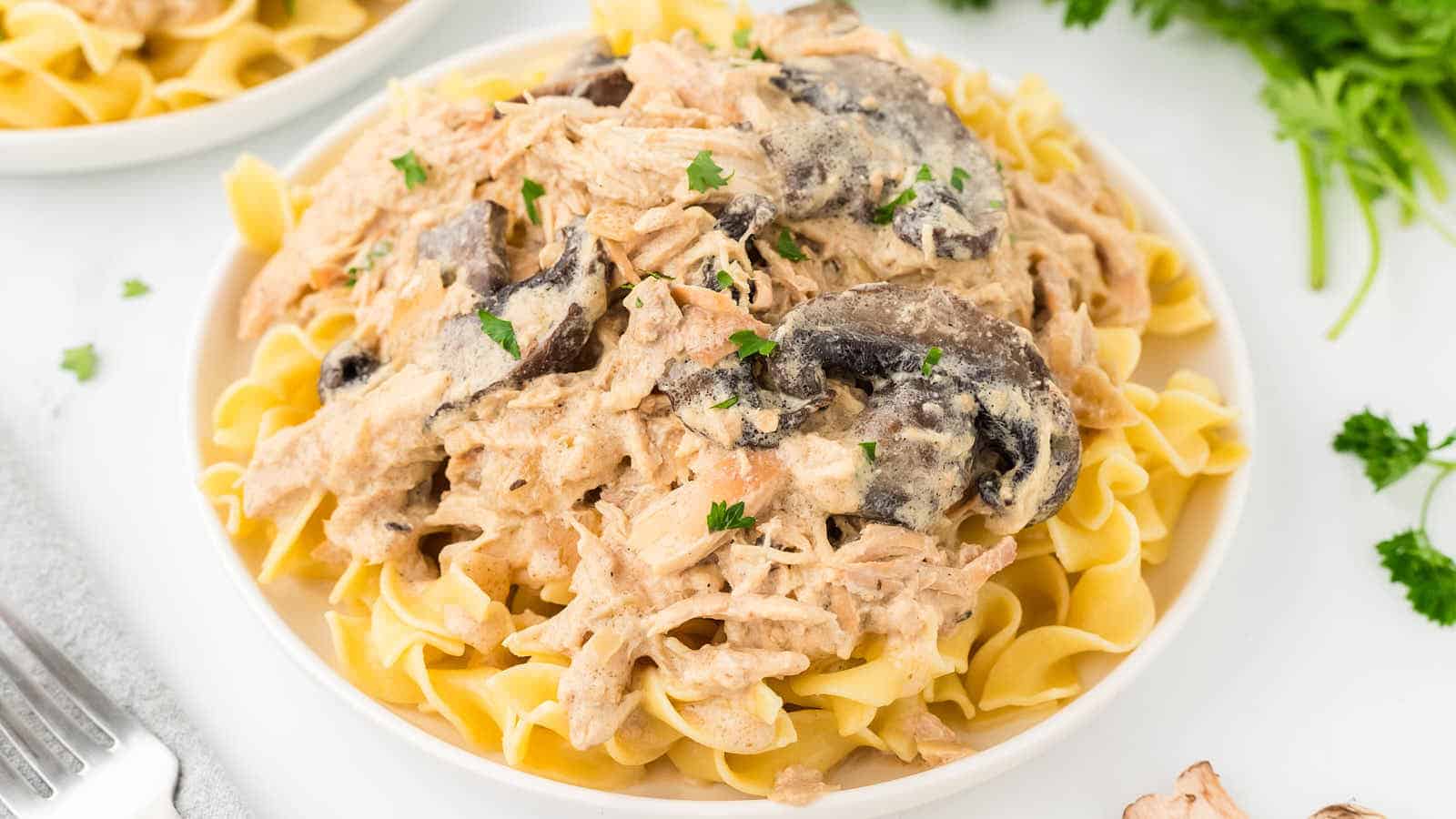 Slow Cooker Chicken Stroganoff recipe by Cheerful Cook.