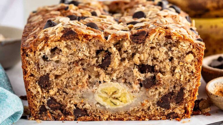 Chocolate Chip Oatmeal Banana Bread recipe by Seasonal Cravings.