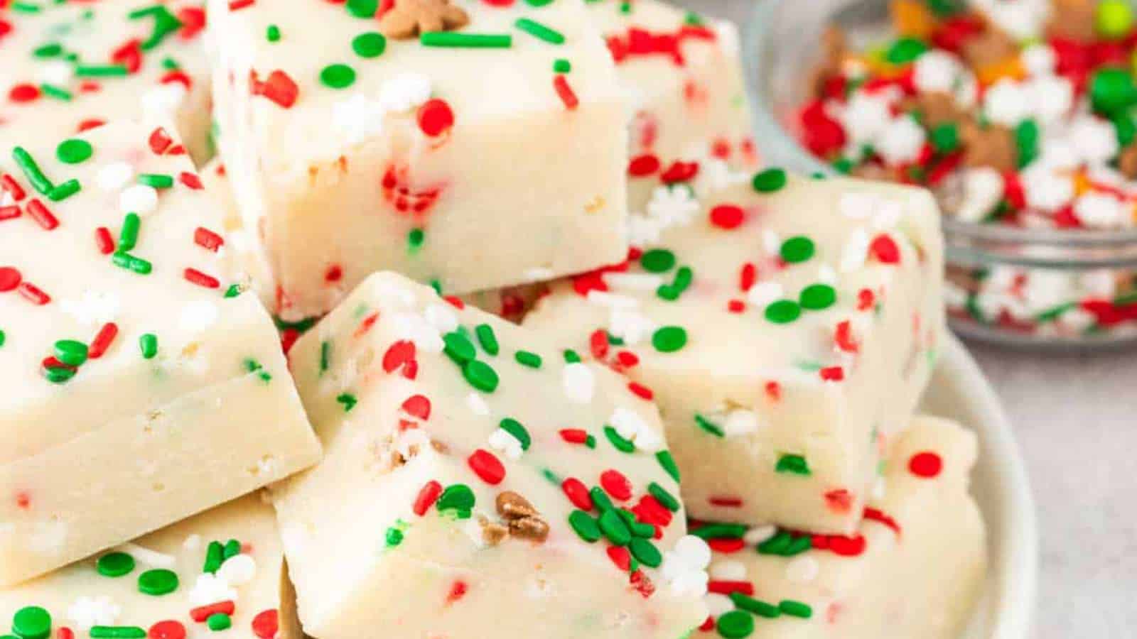 Christmas Sugar Cookie Fudge recipe by Simply Stacie.