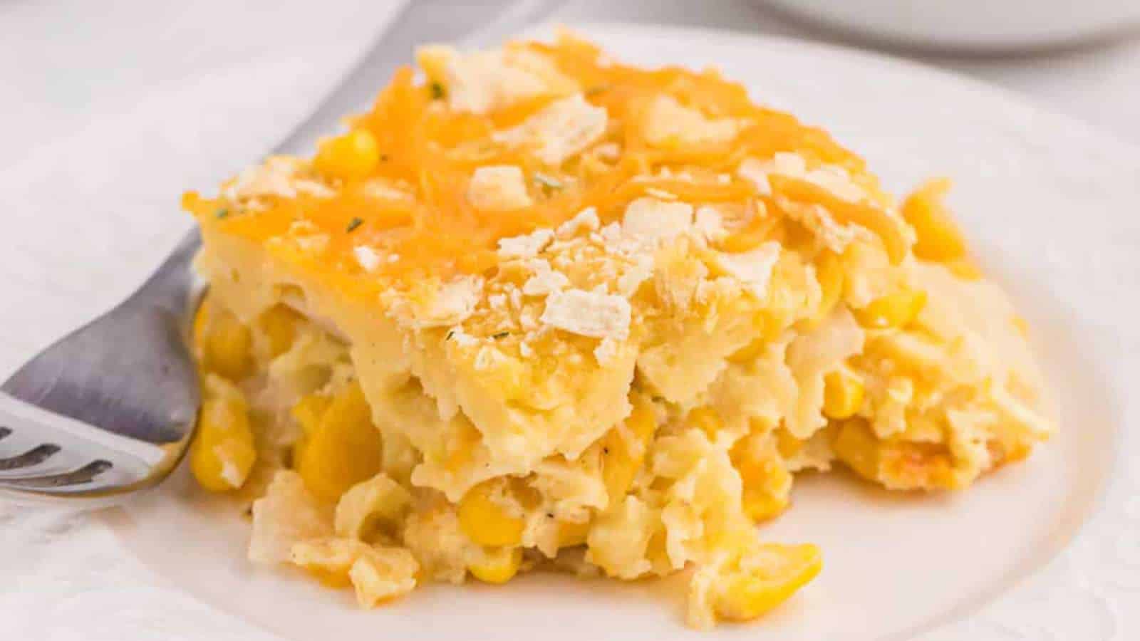 Easy Cheesy Corn Casserole recipe by Simply Stacie.