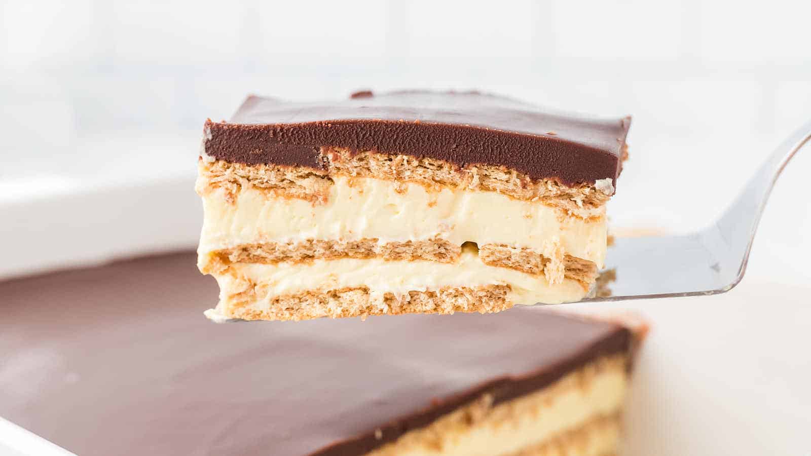 Eclair Cake recipe by Cheerful Cook.