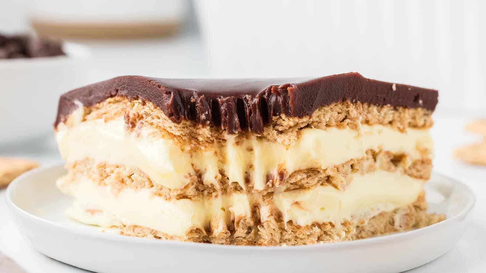 Eclair Cake recipe by Cheerful Cook.