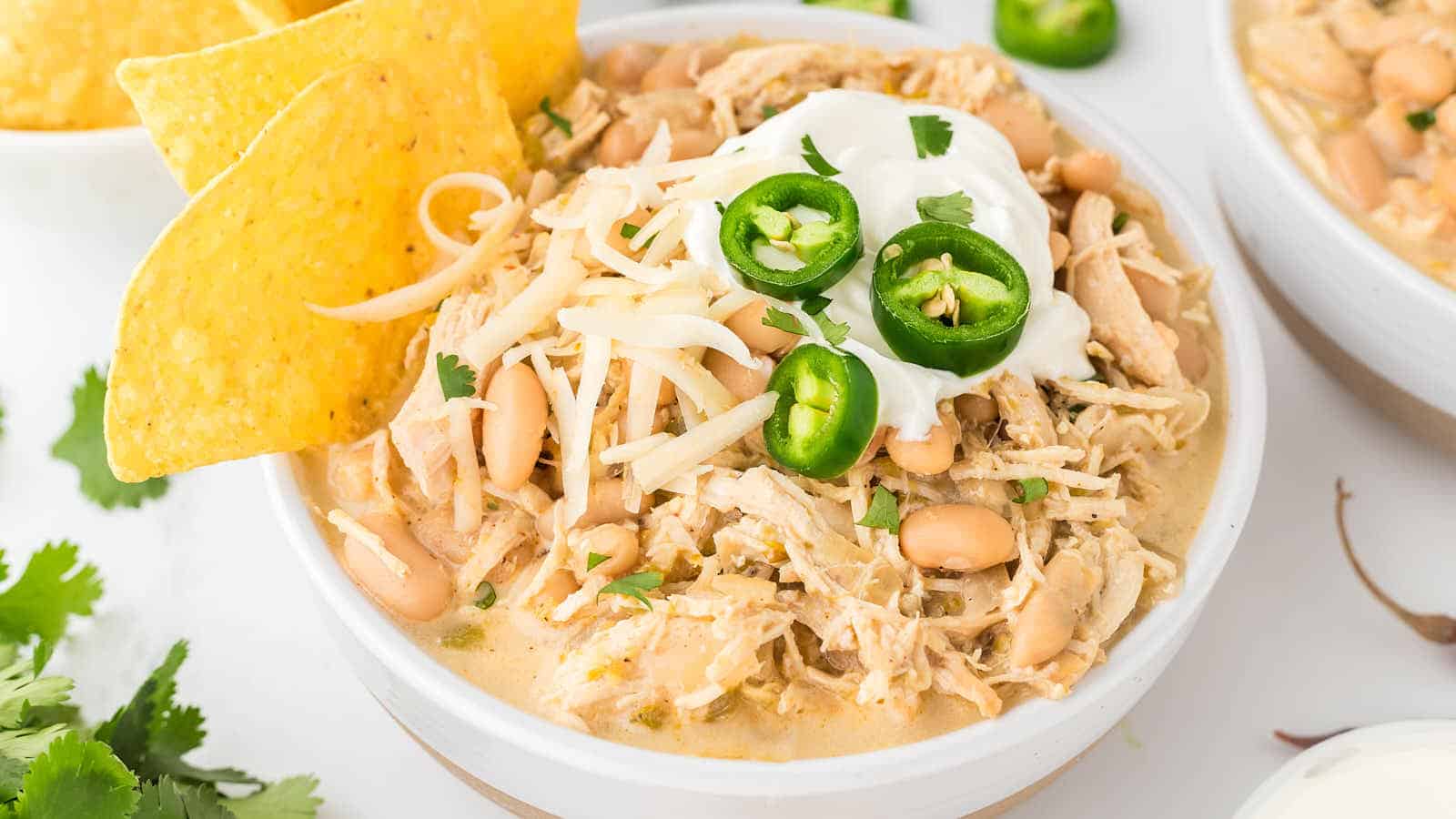 Crockpot White Chicken Chili recipe by Cheerful Cook.