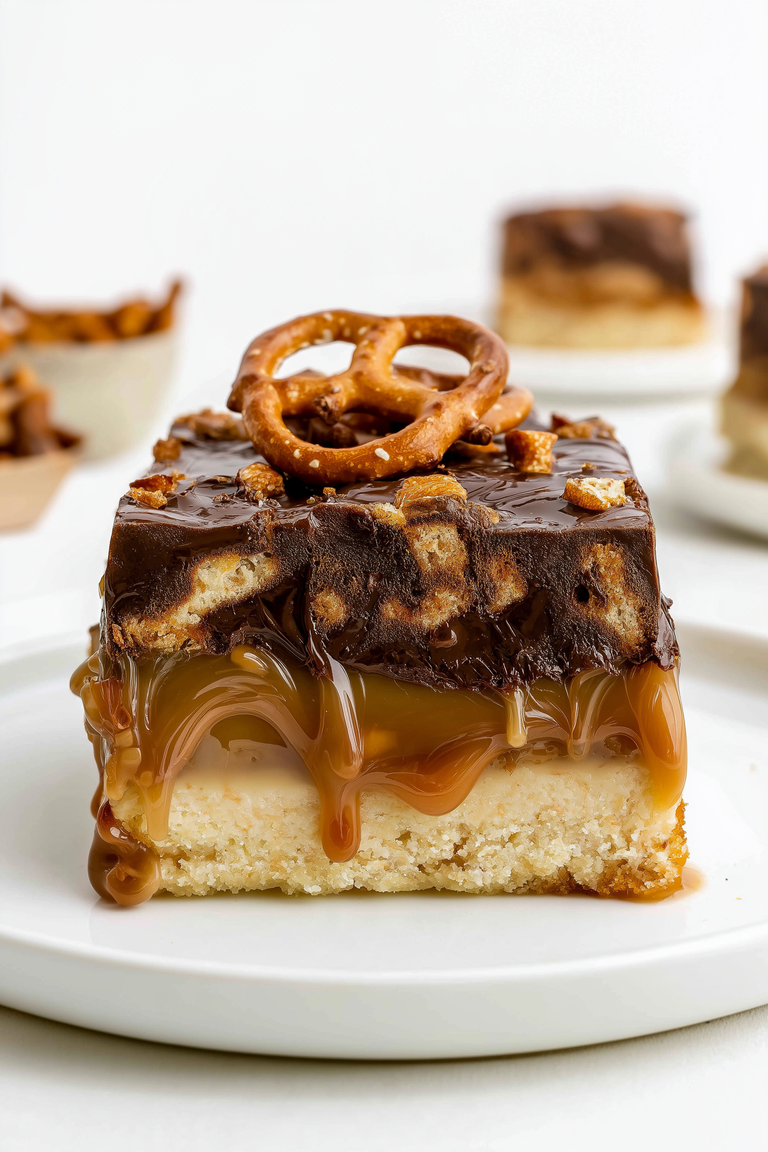 Oven Baked 5-Ingredient Caramel Pretzel Crunch Bars
